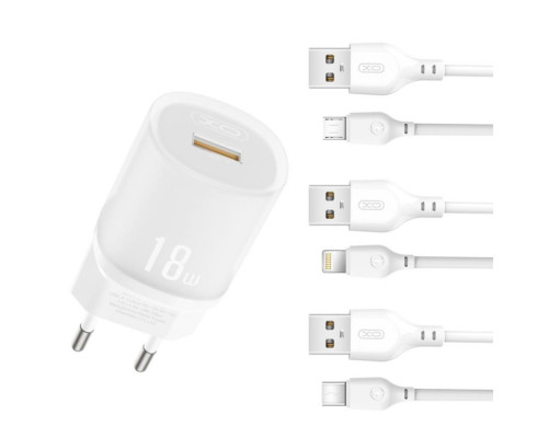 Мережевий зарядний пристрій (адаптер) 2в1 XO L157 1USB/QC3.0/18W + Data Cable USB to Lightning white TPS-2710000329428 2710000329428