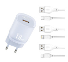Мережевий зарядний пристрій (адаптер) 2в1 XO L157 1USB/QC3.0/18W + Data Cable USB to Lightning blue TPS-2710000329435 2710000329435