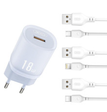 Мережевий зарядний пристрій (адаптер) 2в1 XO L157 1USB/QC3.0/18W + Data Cable USB to Lightning blue TPS-2710000329435 2710000329435