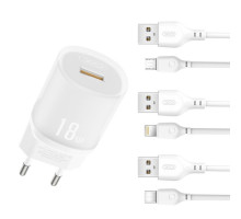 Мережевий зарядний пристрій (адаптер) 2в1 XO L157 1USB/QC3.0/18W + Data Cable USB to Type-C white TPS-2710000329459 2710000329459