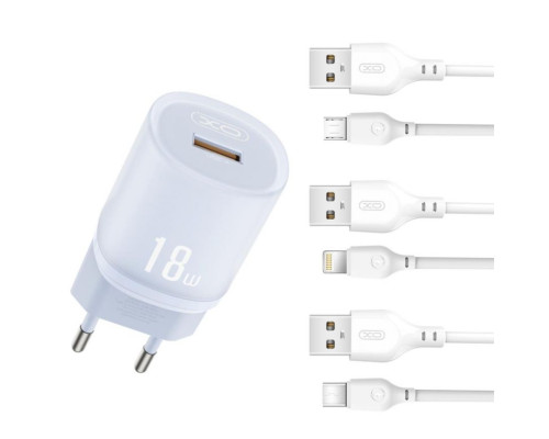 Мережевий зарядний пристрій (адаптер) 2в1 XO L157 1USB/QC3.0/18W + Data Cable USB to Type-C blue TPS-2710000329466 2710000329466