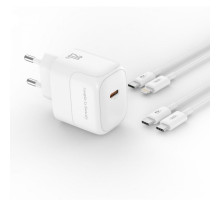 Мережевий зарядний пристрій (адаптер) 2в1 XO L136 PD_20W + Data Cable Type-C to Lightning white TPS-2710000329497 2710000329497