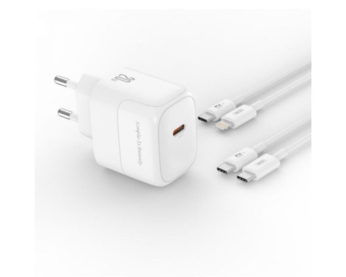 Мережевий зарядний пристрій (адаптер) 2в1 XO L136 PD_20W + Data Cable Type-C to Type-C white TPS-2710000329503 2710000329503
