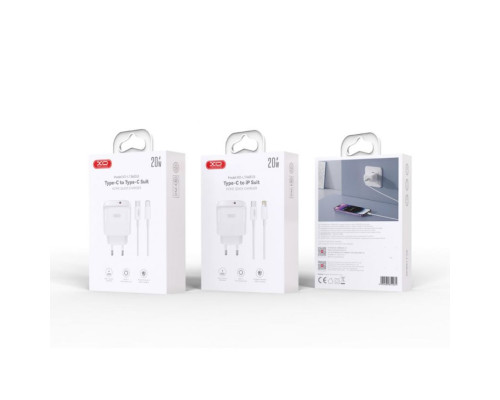 Мережевий зарядний пристрій (адаптер) 2в1 XO L136 PD_20W + Data Cable Type-C to Type-C white TPS-2710000329503 2710000329503