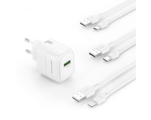 Мережевий зарядний пристрій (адаптер) 2в1 XO L135 1USB / QC3.0 / 18W + Data Cable USB to Lightning white TPS-2710000329527 2710000329527