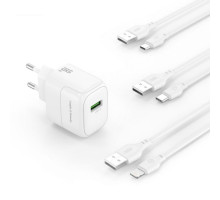Мережевий зарядний пристрій (адаптер) 2в1 XO L135 1USB / QC3.0 / 18W + Data Cable USB to Type-C white TPS-2710000329541 2710000329541
