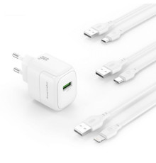 Мережевий зарядний пристрій (адаптер) 2в1 XO L135 1USB / QC3.0 / 18W + Data Cable USB to Type-C white TPS-2710000329541 2710000329541