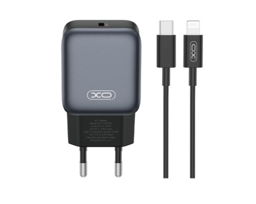 Мережевий зарядний пристрій (адаптер) 2в1 XO L153 PD_20W + Data Cable Type-C to Lightning black TPS-2710000329565 2710000329565