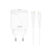Мережевий зарядний пристрій (адаптер) 2в1 XO L141 PD_20W + Data Cable Type-C to Lightning white TPS-2710000329763 2710000329763