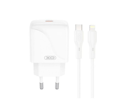 Мережевий зарядний пристрій (адаптер) 2в1 XO L141 PD_20W + Data Cable Type-C to Lightning white TPS-2710000329763 2710000329763