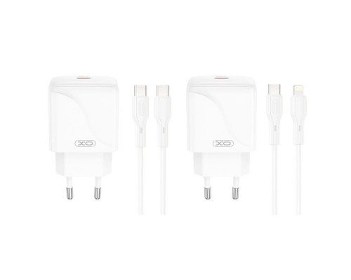Мережевий зарядний пристрій (адаптер) 2в1 XO L141 PD_20W + Data Cable Type-C to Type-C white TPS-2710000329770 2710000329770