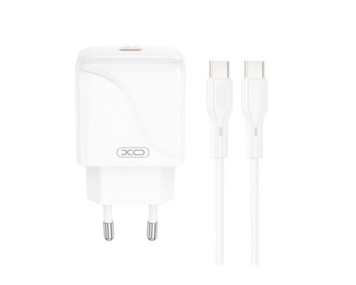 Мережевий зарядний пристрій (адаптер) 2в1 XO L141 PD_20W + Data Cable Type-C to Type-C white TPS-2710000329770 2710000329770
