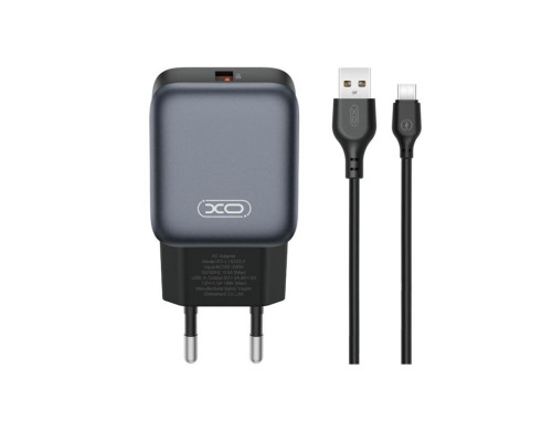 Мережевий зарядний пристрій (адаптер) 2в1 XO L152 QC_18W + USB to Type-C black TPS-2710000329800 2710000329800