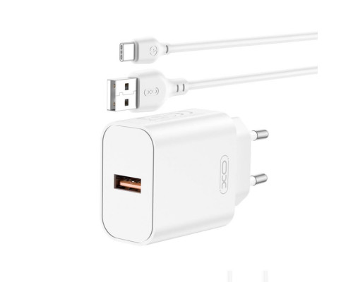 Мережевий зарядний пристрій (адаптер) 2в1 XO CE33 QC_18W + USB to Type-C white TPS-2710000329831 2710000329831