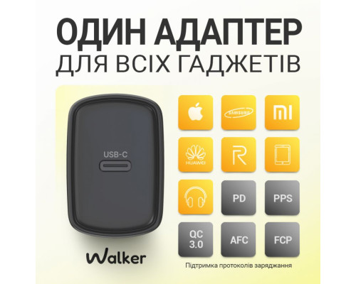 Мережевий зарядний пристрій (адаптер) WALKER WH-64 PD_25W black TPS-2710000331810 2710000331810
