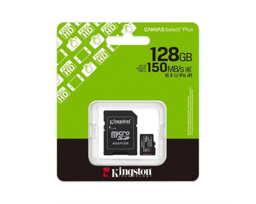 Карта пам'яті Kingston Canvas Select Plus MicroSDXC 128GB Class 10 UHS-I R150MB/s + SD-адаптер (SDCS2/128GBSP) TPS-2710000342915 2710000342915