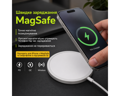 Бездротовий зарядний пристрій WALKER WH-55 15W MagSafe white TPS-2710000344254 2710000344254