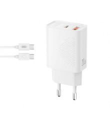 Мережевий зарядний пристрій (адаптер) XO L161 PD_20W / QC3.0_18W + Data Cable Type-C to Type-C white TPS-2710000344544 2710000344544