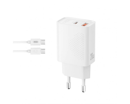 Мережевий зарядний пристрій (адаптер) XO L161 PD_20W / QC3.0_18W + Data Cable Type-C to Type-C white TPS-2710000344544 2710000344544