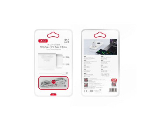 Мережевий зарядний пристрій (адаптер) XO L161 PD_20W / QC3.0_18W + Data Cable Type-C to Type-C white TPS-2710000344544 2710000344544