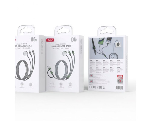 Бездротовий зарядний пристрій XO CX040 USB-A/USB-C 3в1 (AppleWatch + 100W Type-C cable + Lightning cable) black TPS-2710000344582 2710000344582