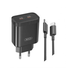 Мережевий зарядний пристрій (адаптер) 2в1 XO L105 2xPD / 35W + Data Cable Type-C to Lightning black TPS-2710000349945 2710000349945