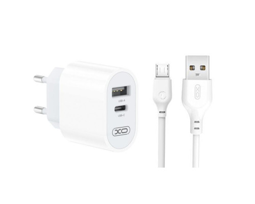 Мережевий зарядний пристрій (адаптер) XO L97 PD / QC3.0 / 2.4A Max + Data Cable USB to Micro white TPS-2710000349952 2710000349952