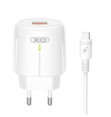 Мережевий зарядний пристрій (адаптер) 2в1 XO L112 1USB / QC3.0 / 18W + Data Cable USB to Micro white TPS-2710000349969 2710000349969