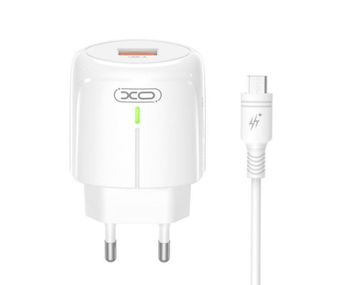 Мережевий зарядний пристрій (адаптер) 2в1 XO L112 1USB / QC3.0 / 18W + Data Cable USB to Micro white TPS-2710000349969 2710000349969