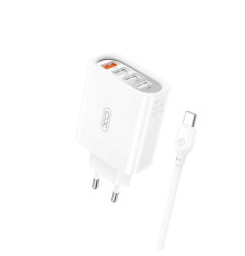 Мережевий зарядний пристрій (адаптер) XO L100 4USB / QC3.0 / 3USB_2.4A + Data Cable USB to Type-C white TPS-2710000349976 2710000349976