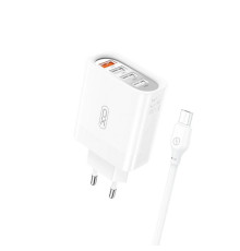 Мережевий зарядний пристрій (адаптер) XO L100 4USB / QC3.0 / 3USB_2.4A + Data Cable USB to Micro white TPS-2710000349938 2710000349938