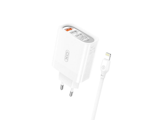 Мережевий зарядний пристрій (адаптер) XO L100 4USB / QC3.0 / 3USB_2.4A + Data Cable USB to Lightning white TPS-2710000349921 2710000349921
