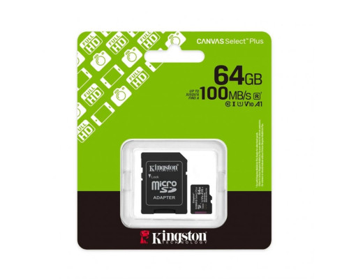 Карта пам'яті Kingston Canvas Select Plus MicroSDXC 64GB Class 10 UHS-I R150MB/s + SD-адаптер (SDCS3/64GB) TPS-2710000353836 2710000353836