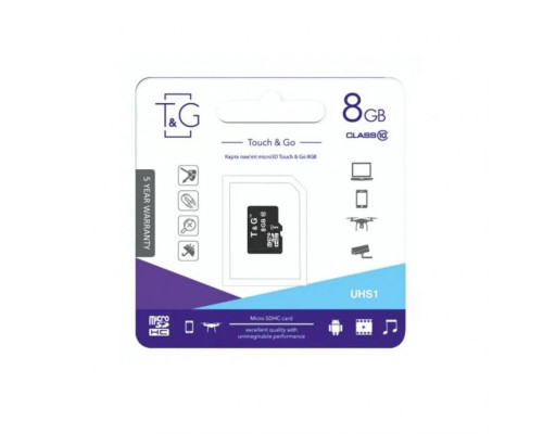 Карта пам'яті T&G MicroSDXC 8GB Class 10 UHS-1 + SD-адаптер (TG-8GBSDCL10-01) TPS-2710000359340 2710000359340