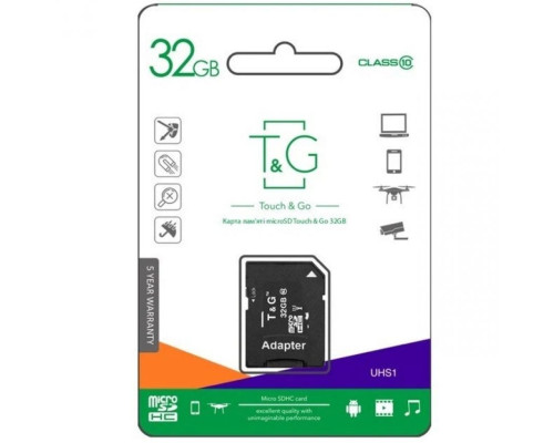 Карта пам'яті T&G MicroSDXC 32GB Class 10 UHS-1 + SD-адаптер (TG-32GBSD10U1-00) TPS-2710000368656 2710000368656