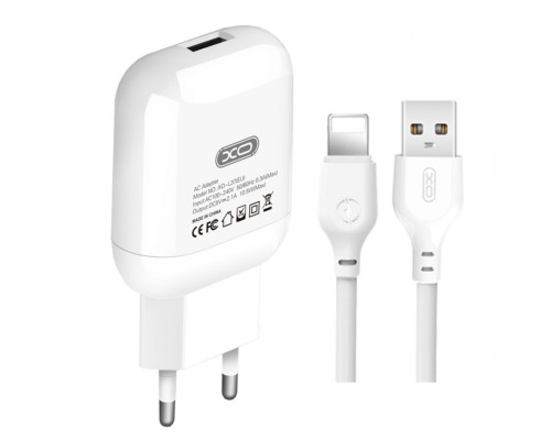 Мережевий зарядний пристрій (адаптер) 2в1 XO L37 1USB / 2.1A + Data Cabel USB to Lightning white