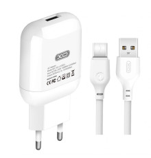 Мережевий зарядний пристрій (адаптер) 2в1 XO L37 1USB / 2.1A + Data Cabel USB to Type-C white