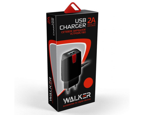 Мережевий зарядний пристрій (адаптер) 2в1 WALKER WH-23 1USB / 2A + Lightning black