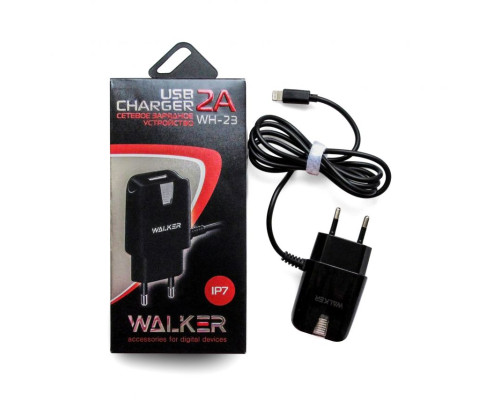 Мережевий зарядний пристрій (адаптер) 2в1 WALKER WH-23 1USB / 2A + Lightning black