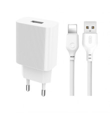 Мережевий зарядний пристрій (адаптер) 2в1 XO L53 1USB / 2A + Lightning white TPS-2710000203964