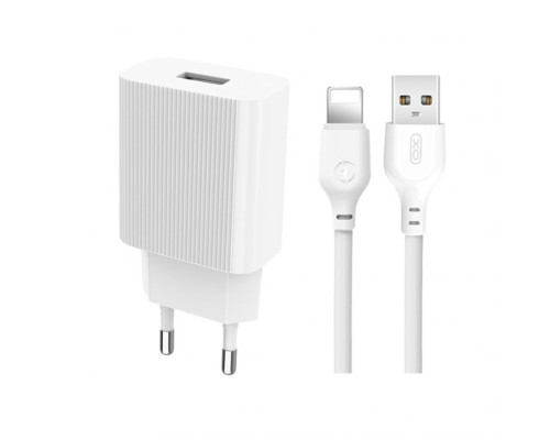 Мережевий зарядний пристрій (адаптер) 2в1 XO L53 1USB / 2A + Lightning white TPS-2710000203964