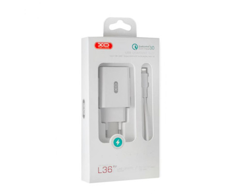 Мережевий зарядний пристрій (адаптер) 2в1 XO L36 1USB / QC3.0 / 3A + Data Cable USB to Lightning white