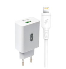 Мережевий зарядний пристрій (адаптер) 2в1 XO L36 1USB / QC3.0 / 3A + Data Cabel USB to Lightning white