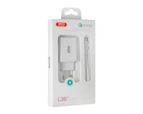 Мережевий зарядний пристрій (адаптер) 2в1 XO L36 1USB / QC3.0 / 3A + Data Cabel USB to Micro white