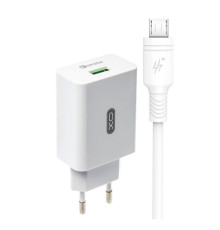 Мережевий зарядний пристрій (адаптер) 2в1 XO L36 1USB / QC3.0 / 3A + Data Cabel USB to Micro white