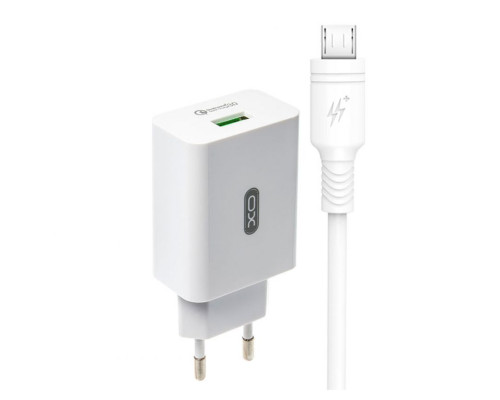 Мережевий зарядний пристрій (адаптер) 2в1 XO L36 1USB / QC3.0 / 3A + Data Cabel USB to Micro white