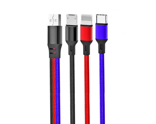 Кабель USB 3в1 XO NB143 Type-C/Micro/Lightning 2.1A 1.2м black/red/blue