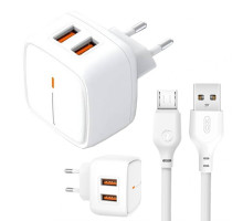 Мережевий зарядний пристрій (адаптер) 2в1 XO L61 2USB / 2.4A + Data Cabel USB to Micro white