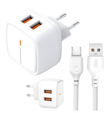 Мережевий зарядний пристрій (адаптер) 2в1 XO L61 2USB / 2.4A + Data Cabel USB to Micro white