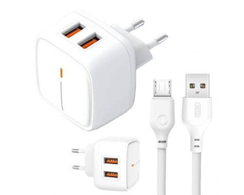 Мережевий зарядний пристрій (адаптер) 2в1 XO L61 2USB / 2.4A + Data Cabel USB to Micro white